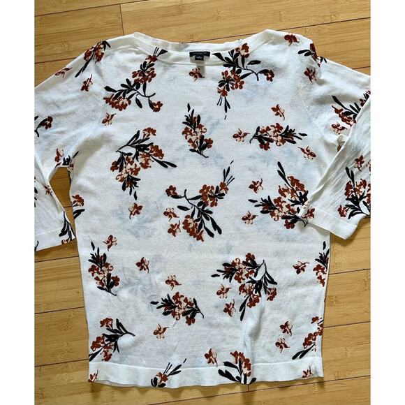 Ann Taylor Factory Womens Cream Fall Floral Sweater Sz XL Long Sleeve Crew Neck - Picture 1 of 6